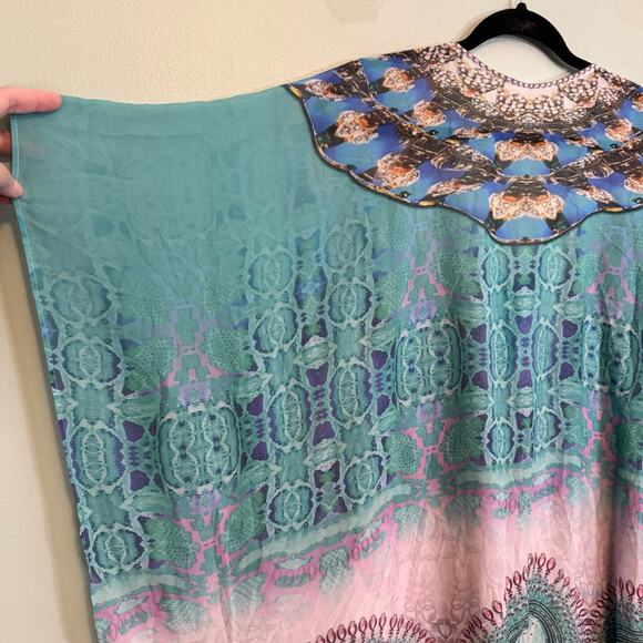 Kaftan Cover Up Swimwear Dress Womens OS Blue Lace Up Boho Beach Rhinestones - Picture 6 of 7